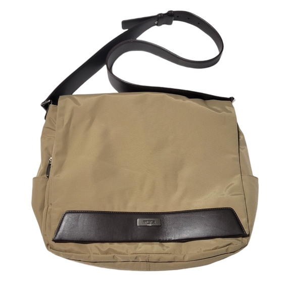 Tumi Crossbody Messenger Bag Khaki Ballistic Nylon Magnetic Flap Over Closure - Picture 1 of 16